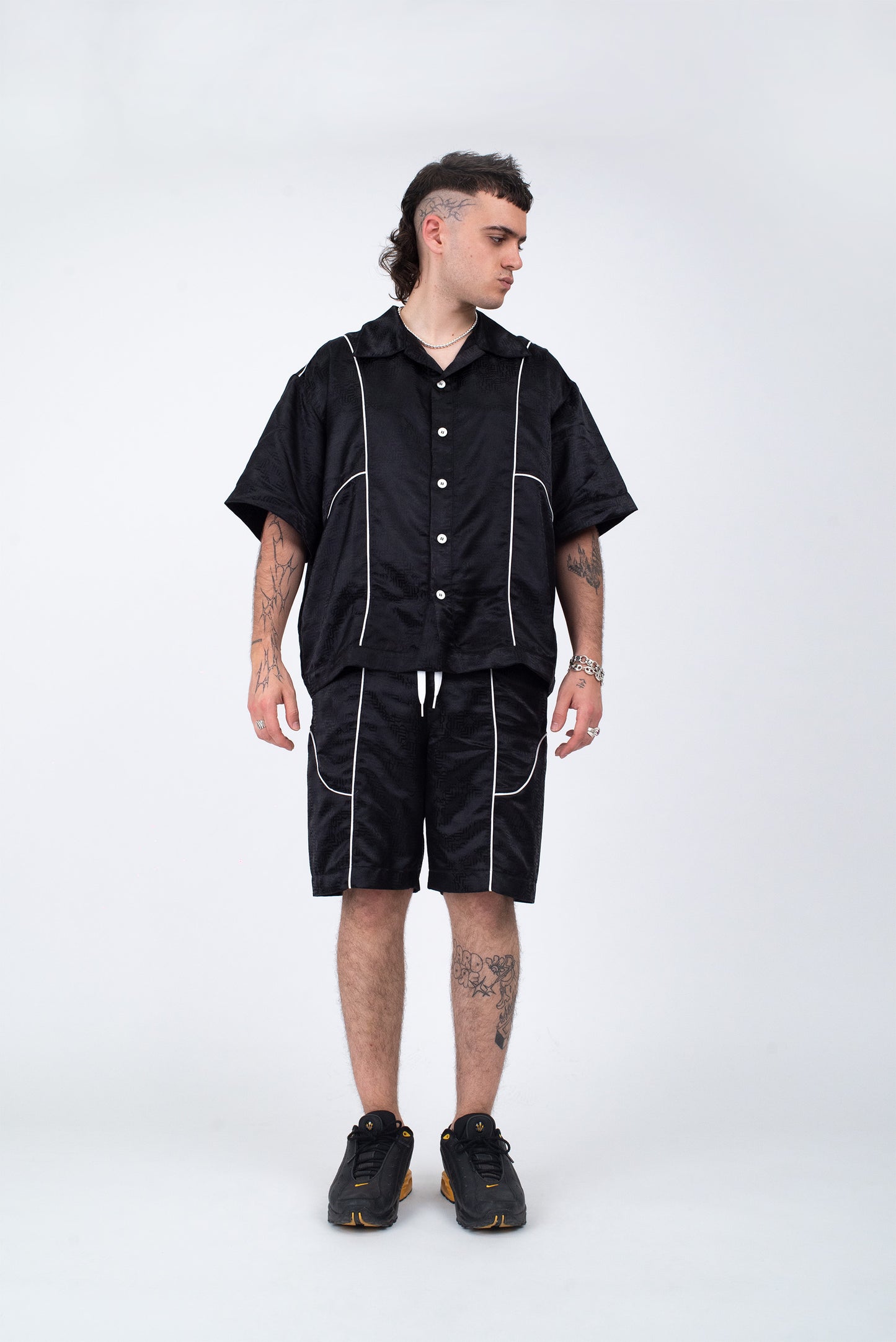 UB BLACK NYLON JACQUARD SHORTS