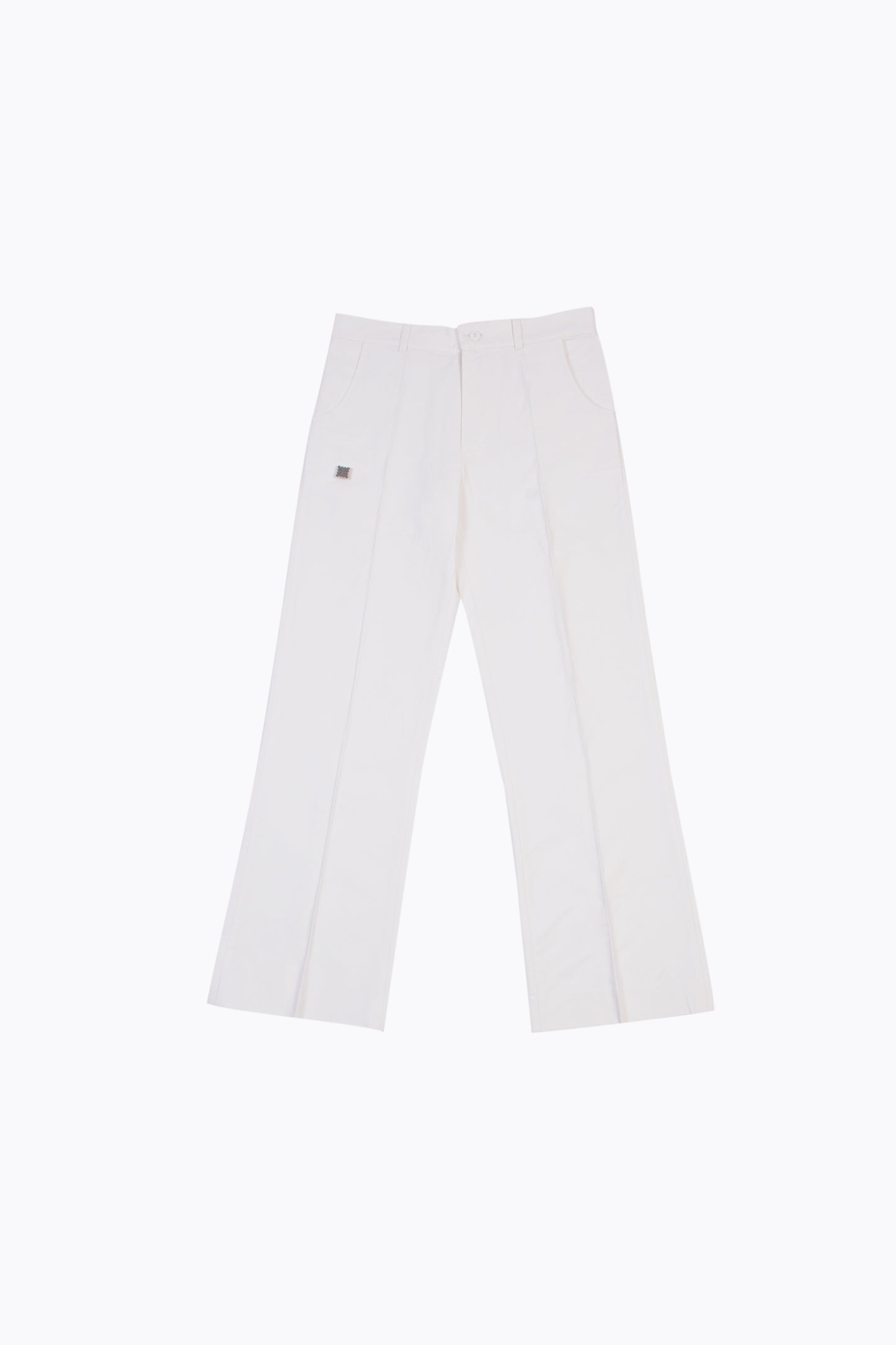 WHITE FLARED COTTON PANTS WITH UB BUTTON